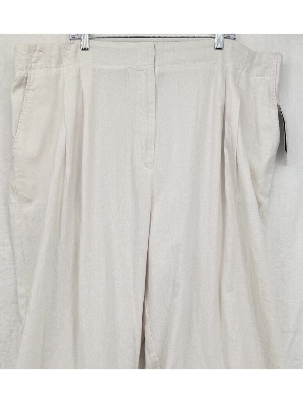 Rafaella Wide Leg Linen Blend Pants 24W White Plus Size Womens